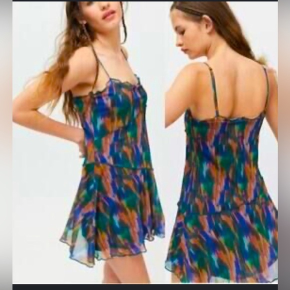 Urban Outfitters Moxie Multi Mesh Mini Slip Dress M - Picture 1 of 11